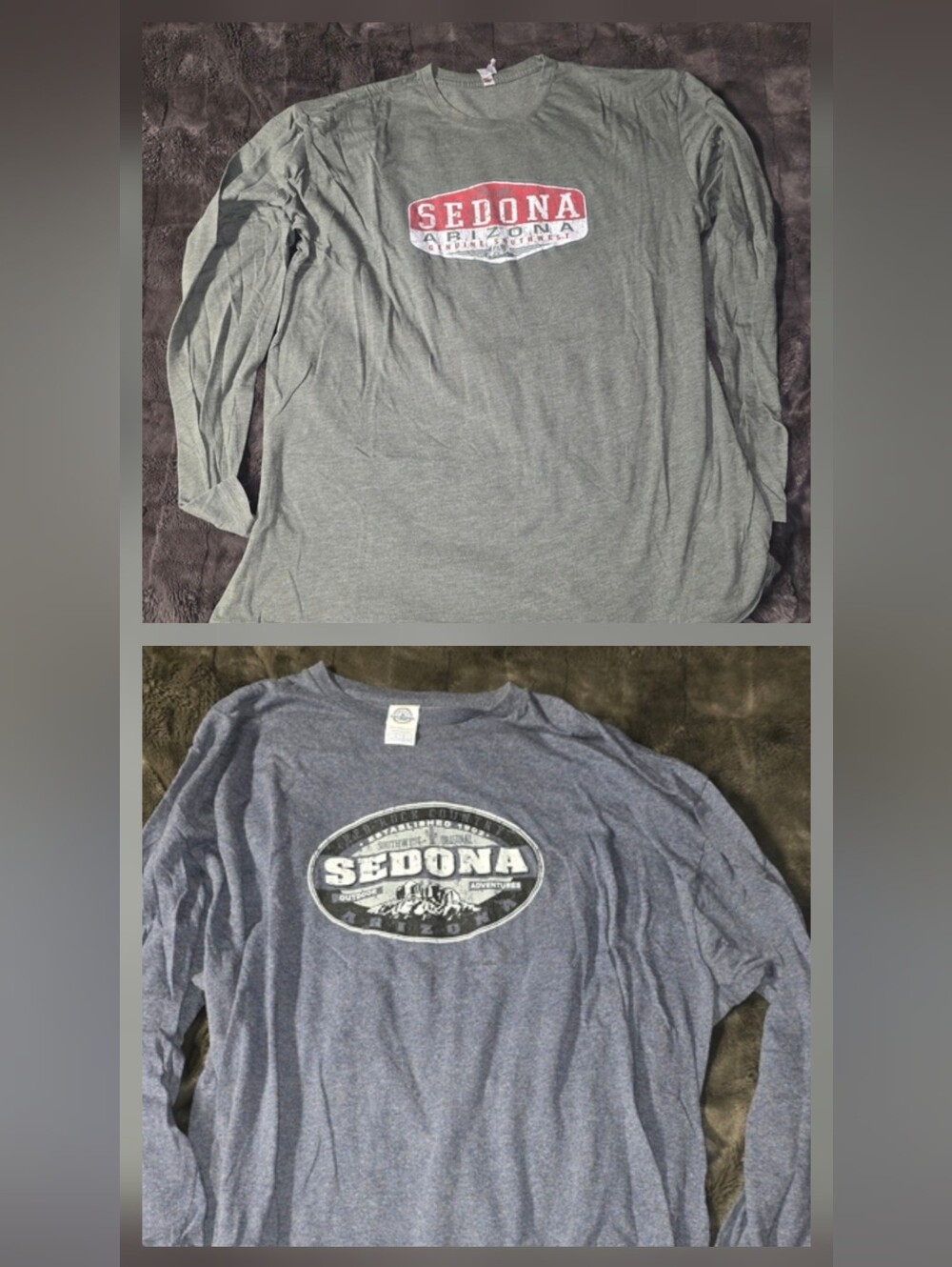 2 Tees, Sedona, AZ- Men's  Olive Green And A Blue Long Sleeve Tees- Size 3XL